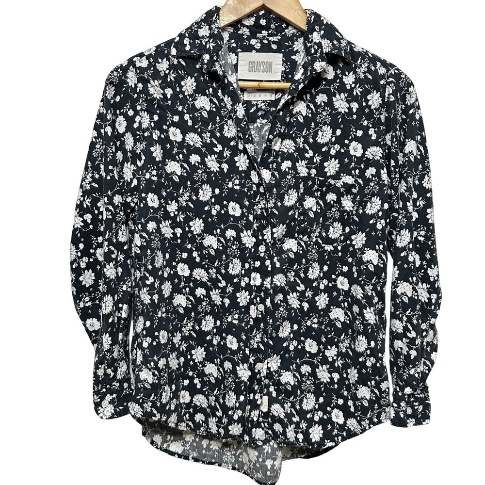 Grayson Frank & Eileen The Hero Button Up Shirt X-Small Gray Floral Lyocell Long